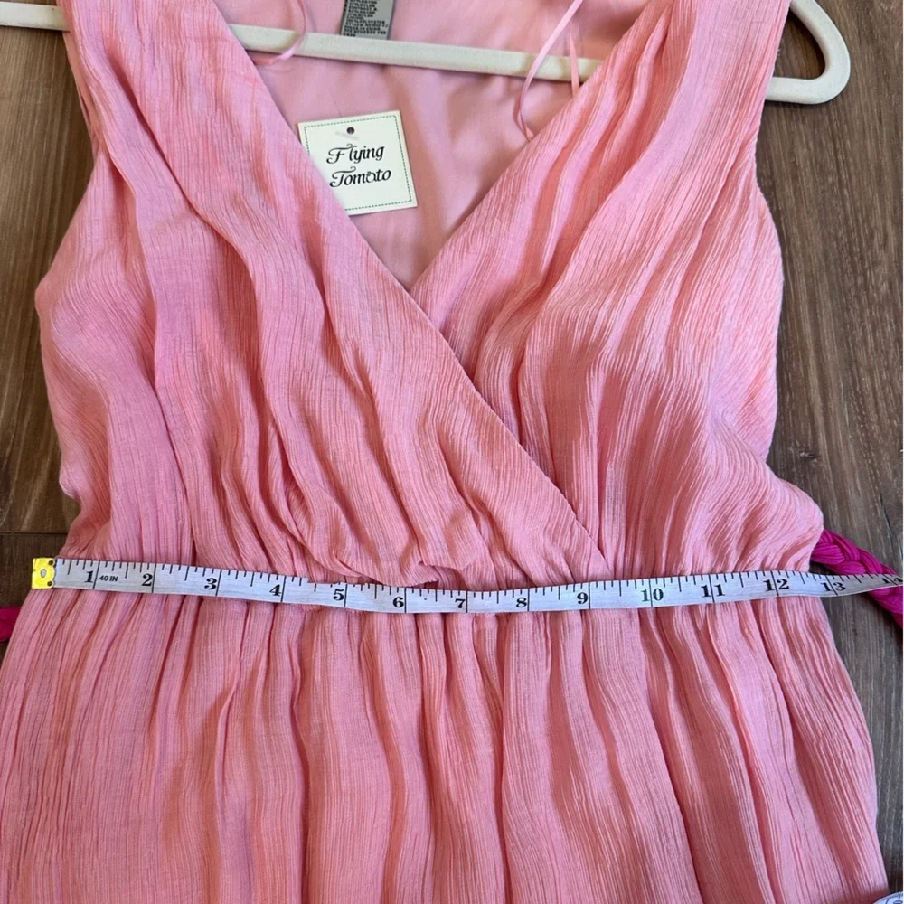 Flying Tomato Pink Orange Colorblock V neck Maxi Dress with Belt Medium NWT - Picture 5 of 10